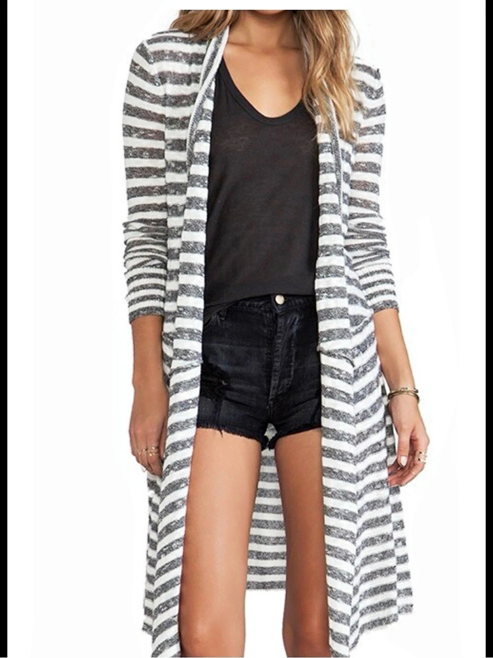 Free People Smile Like You Mean It Duster Cardigan Gray & White Small